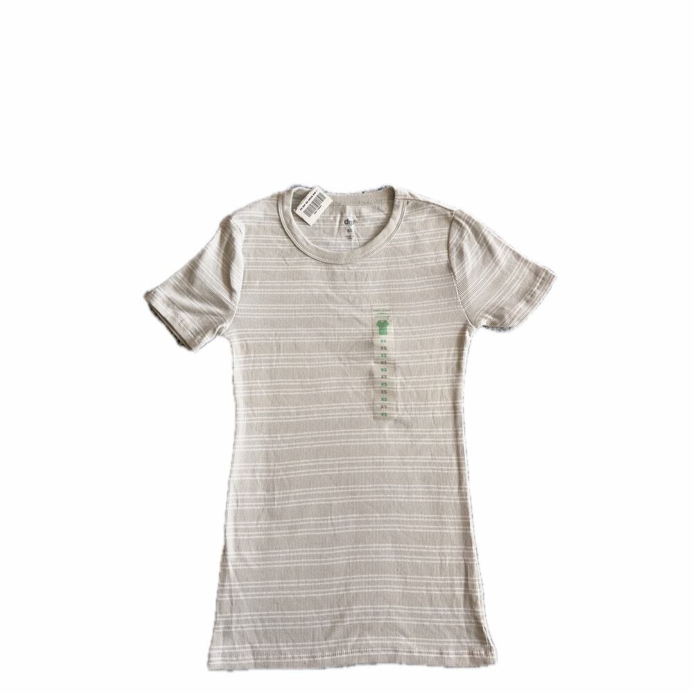 NWT New dip Beige White Stripe Short Sleeve Stretch Tee Shirt Women's Size XS